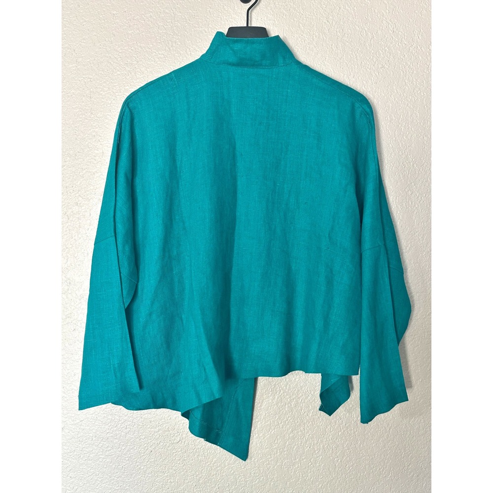 Itemz Chris Baumgartner Teal Linen Jacket Asymmetrical Lagenlook Art to Wear OS - Picture 5 of 8